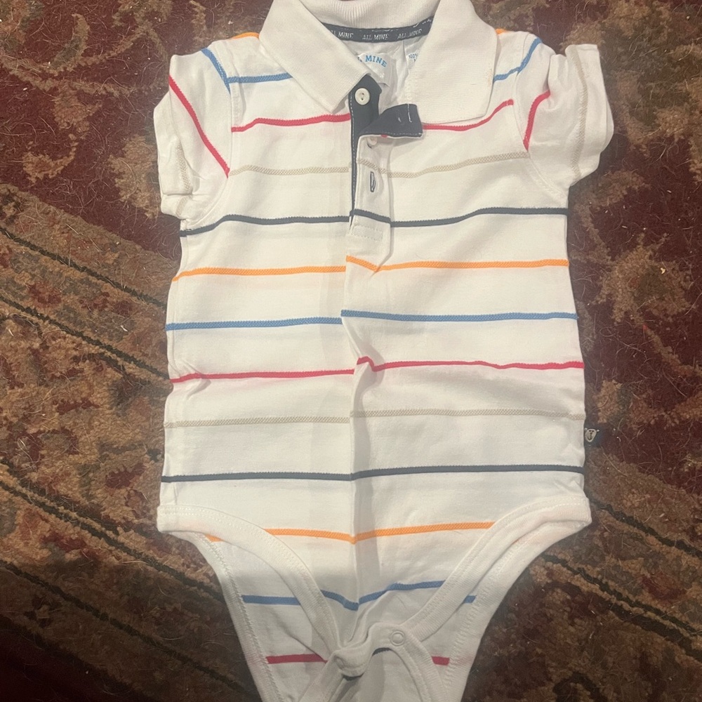 All Mine polo one-piece bodysuit - white with multicolor stripes Size 18 Months